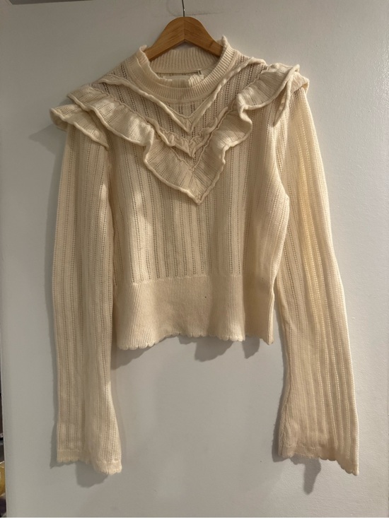 Anthropologie Sweaters - Anthropologie Cream Cashmere Ruffle-Trim Knit Sweater – Medium